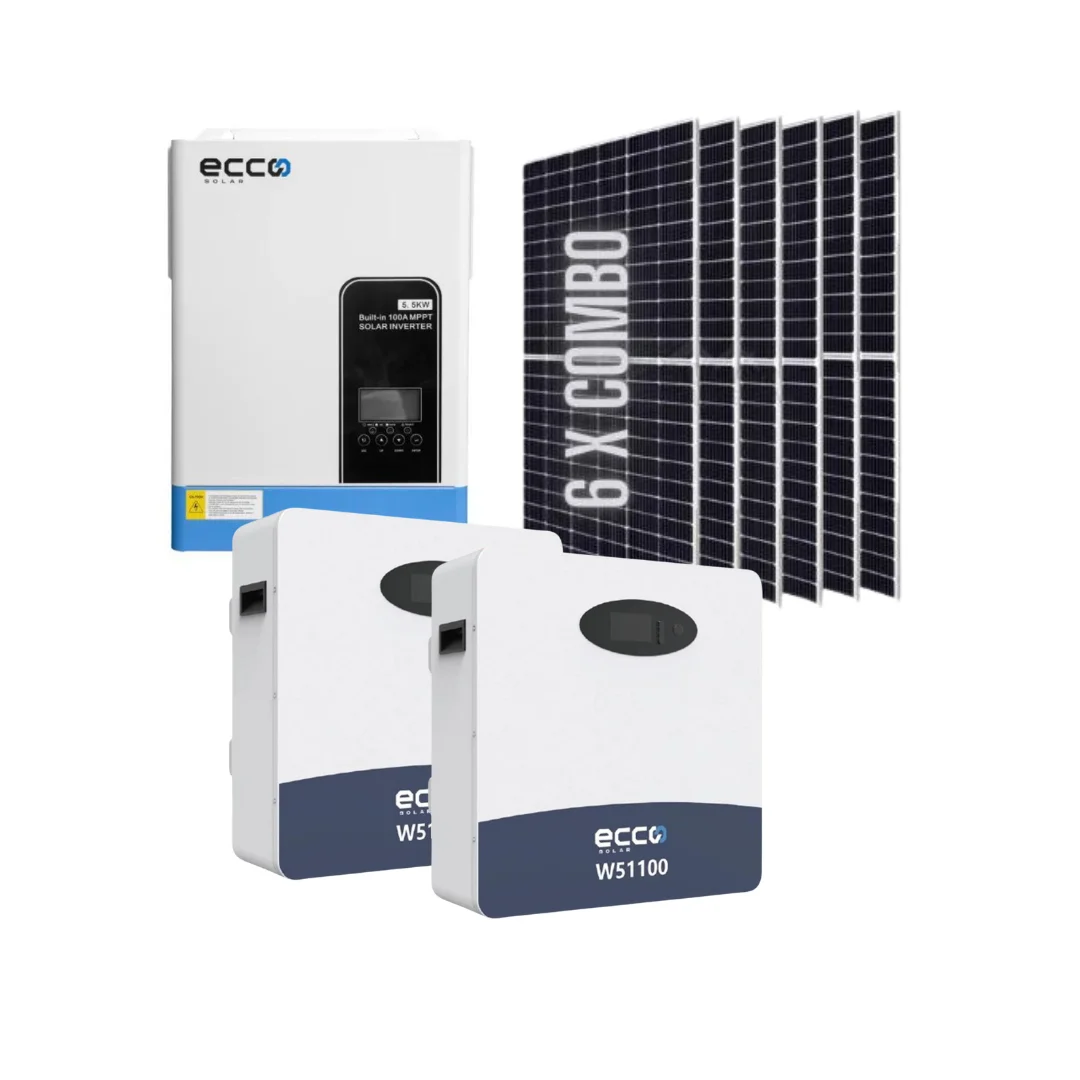 Ecco 6.2kVA Hybrid Inverter + 2x 5.12kWh Ecco 100Ah Lithium Battery + 6x 545W Tier 1 Mono Crystalline Solar Panels / MPPT 120A / Pure Sine Wave