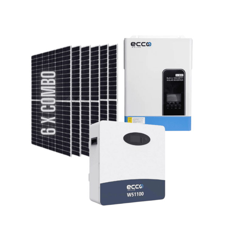 5.5KVA / 5500W ECCO Hybrid Inverter + 5.12kWh Ecco Lithium Battery + 6x 560W Mono Crystal Solar Panel Combo Kit