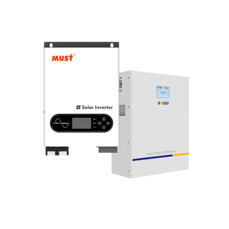 Must 3.6KVA / 3600W Pure Sine Wave Hybrid Inverter + 2.71kWh 24V 106Ah SVOLT Lithium Battery / MPPT 100A 